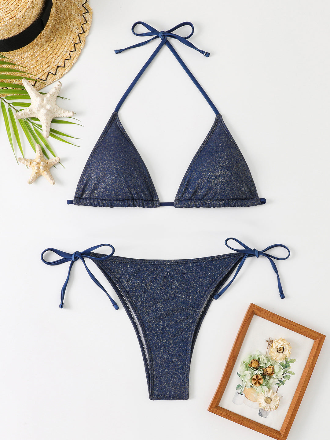 Women's Triangle Bikini with Shimmering Ruffle Design Mune Fashion
