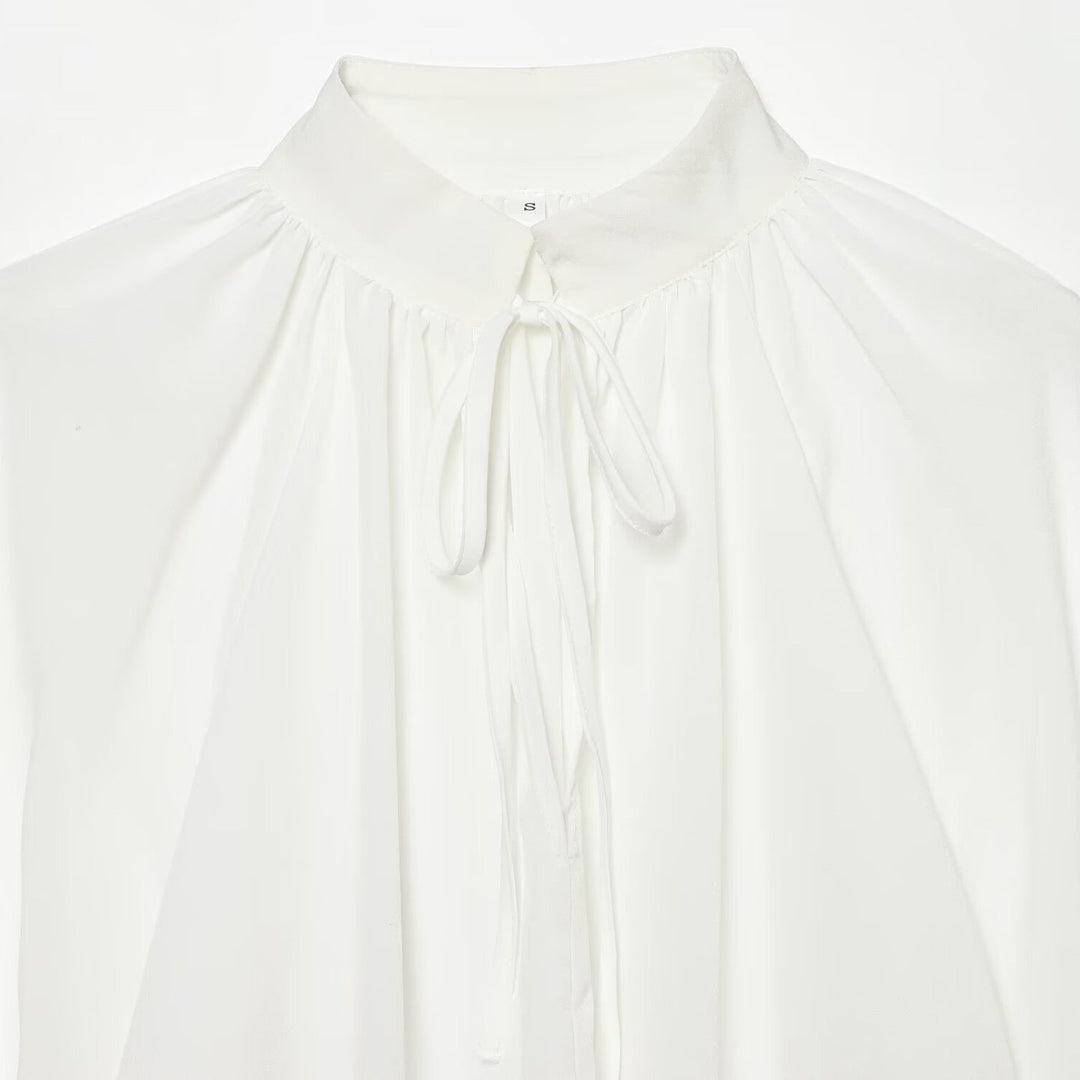 Women's Transparent Blouse with Stand Collar, Ruffle Sleeves and Lace Trim Mune Fashion