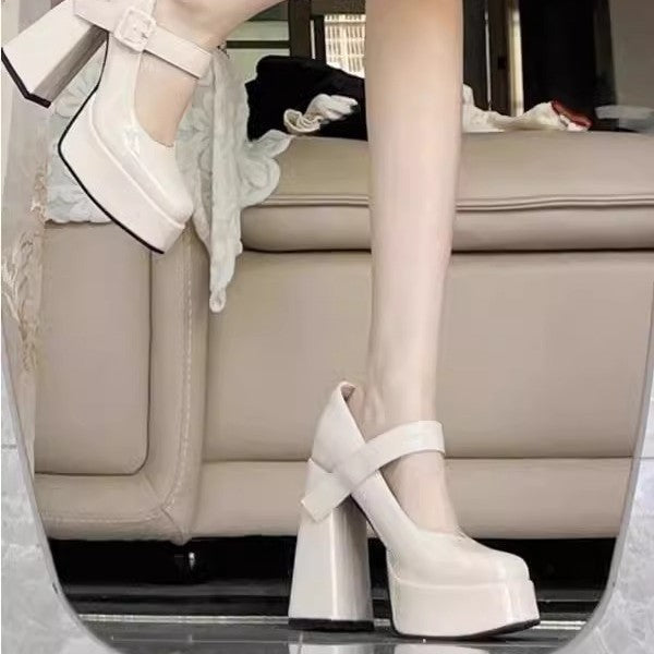 Women's Platform Mary Jane Pumps with Buckle Strap and Sculpted Block Heel Mune Fashion