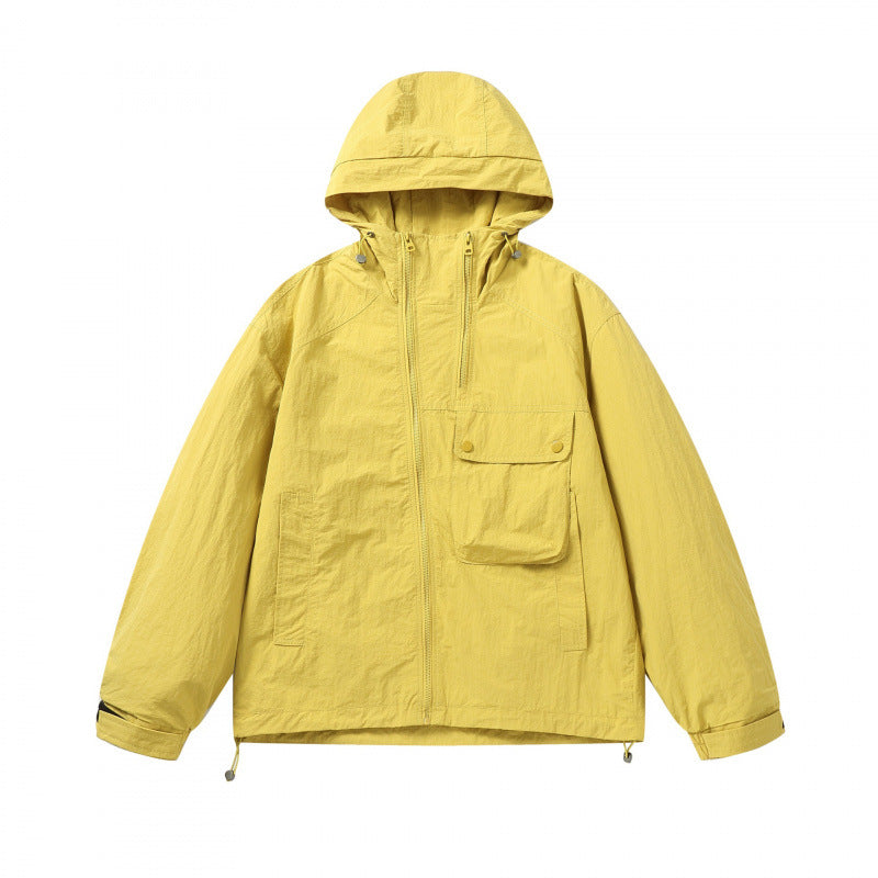 Unisex Lightweight Hooded Transition Jacket with Large Flap Pocket Detail and Drawstring Mune Fashion