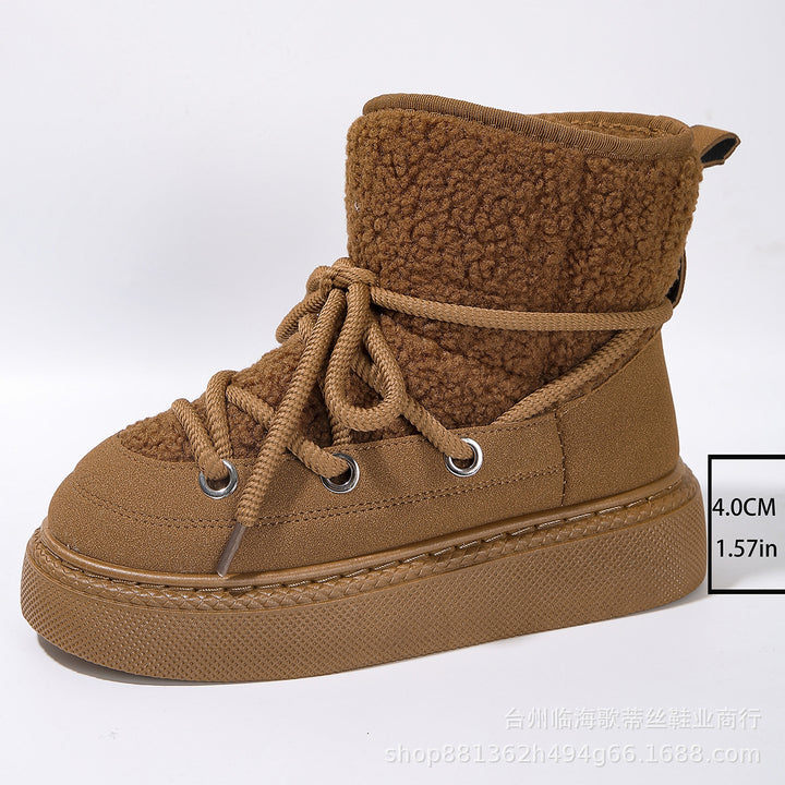 Women Padded Platform Lace-Up Boots with Teddy Lining and Thick Tread Sole Mune Fashion
