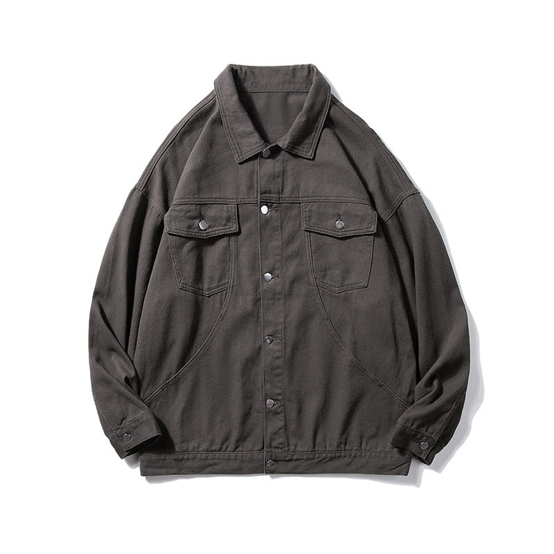 Men's Oversized Canvas Utility Jacket with Snap Front, Patch Chest Pockets, and Raglan Sleeves Mune Fashion
