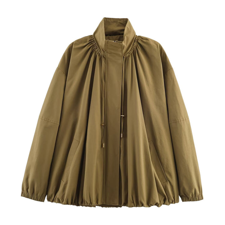Women's Loose-Fitting Transitional Jacket with Drawstring Collar and Balloon-Shaped Hem Mune Fashion