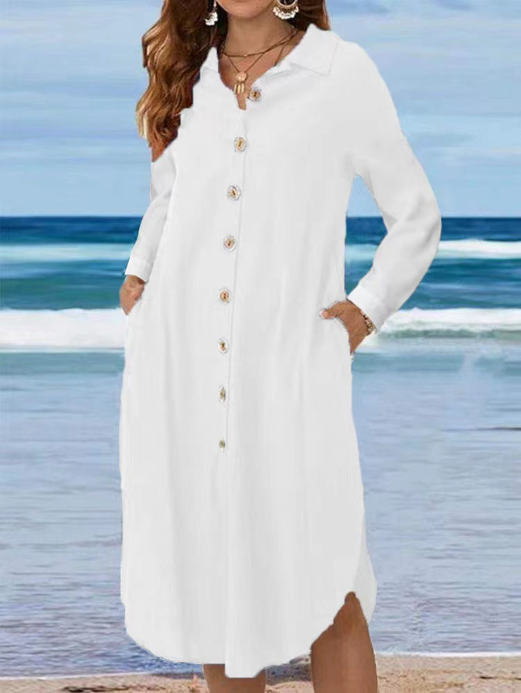 Women's shirt dress with button placket and side slits Drune
