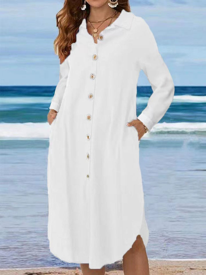 Women's shirt dress with button placket and side slits Drune