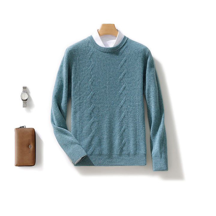 Men's Luxurious Fine Knit Crew Neck Sweater with Subtle Cable Pattern Mune Fashion