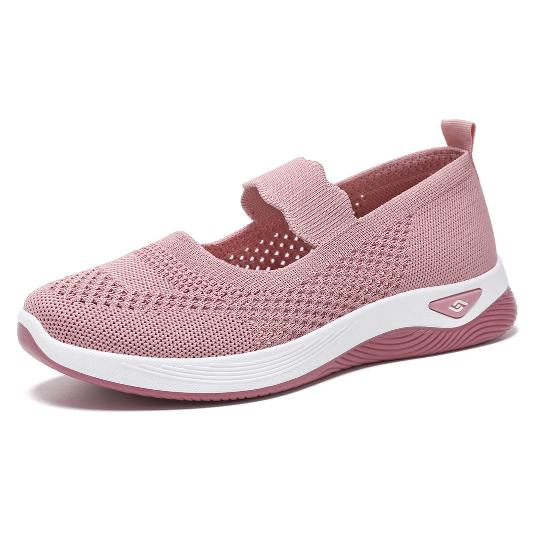 Ladies nan lightweight knitted comfort ballerina with velcro strap, breathable upper material and cushioned EVA sole Mune Fashion