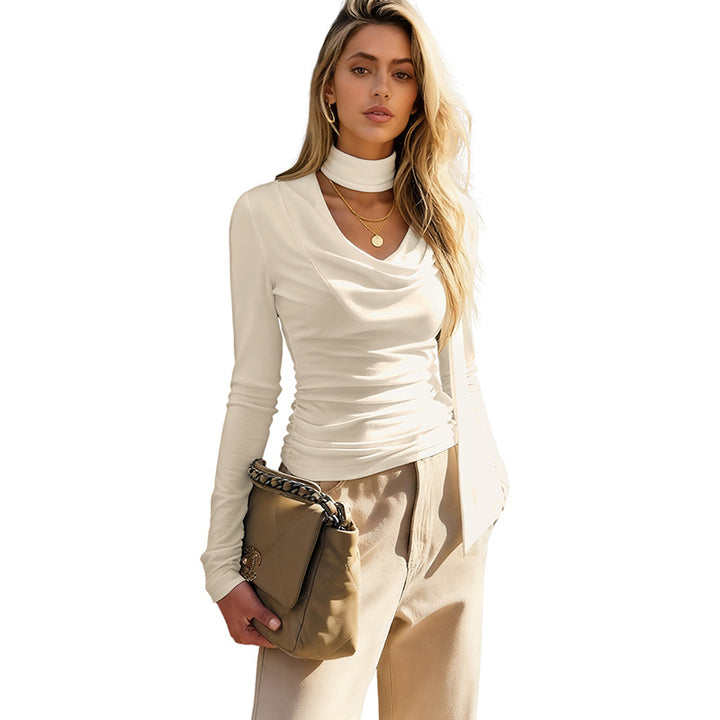 Ladies Elegant Wrap Blouse with Modern Stand Collar Mune Fashion