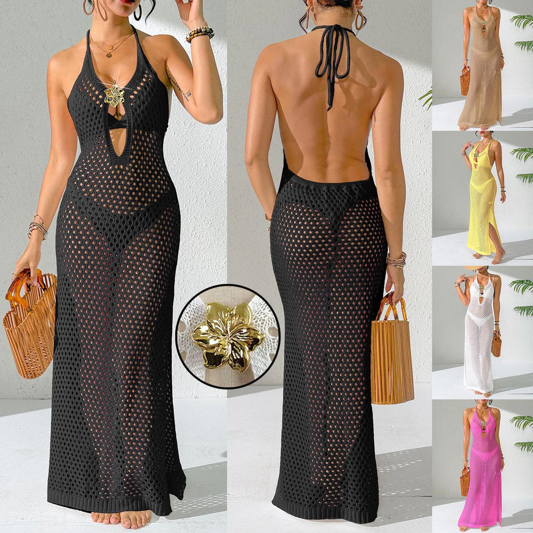 Ladies elegant solid color mesh beach cover-up Mune Fashion