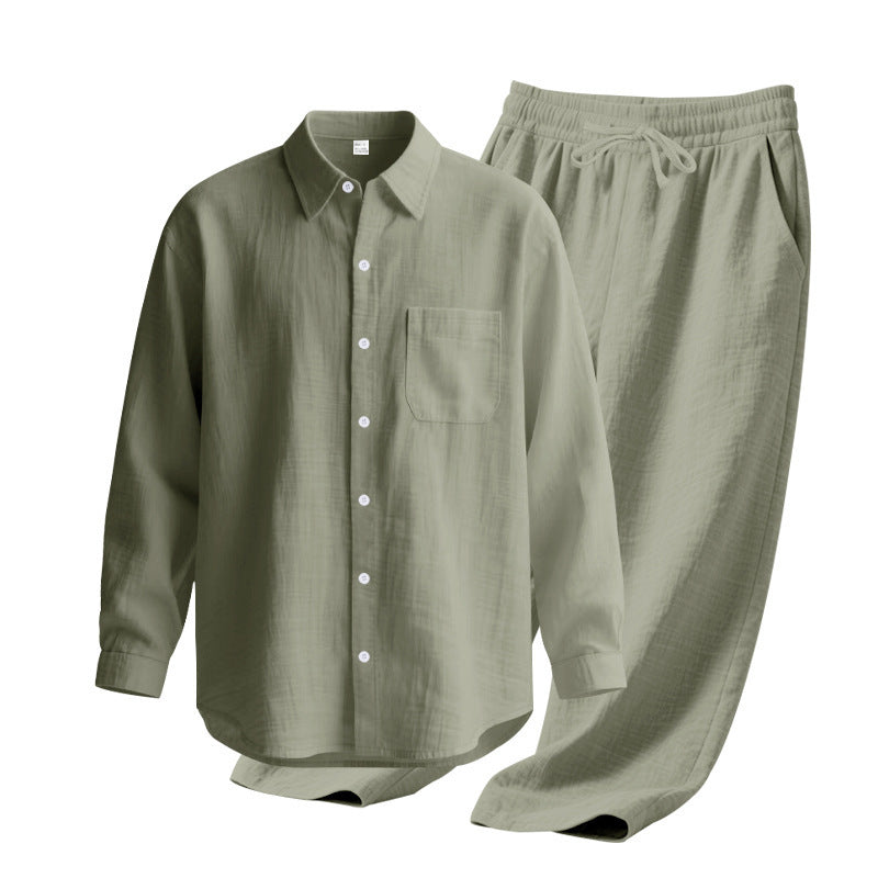 Men's light house suit made of cotton gauze with kent collar shirt, breast pocket and drawstring pants Mune Fashion