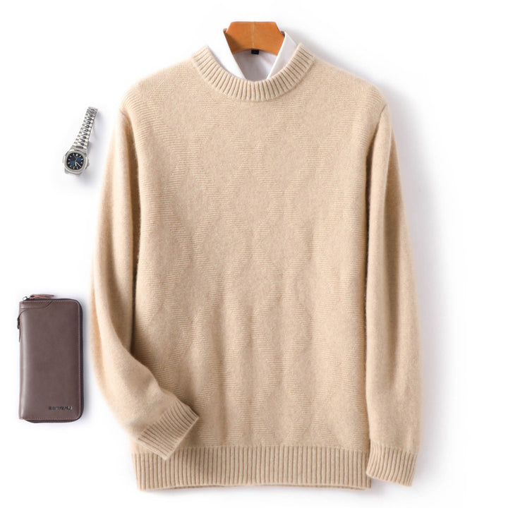 Men's fine crew neck sweater with subtle diamond structure made of cashmere blend Mune Fashion