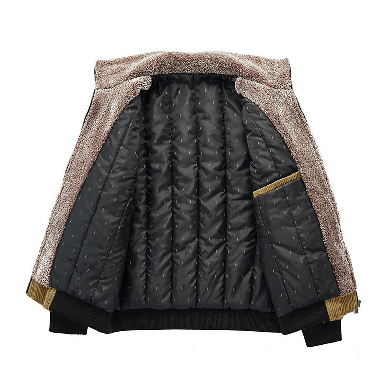 Men's cord field jacket with Sherpa inner lining, stand-up collar and patch pockets Mune Fashion