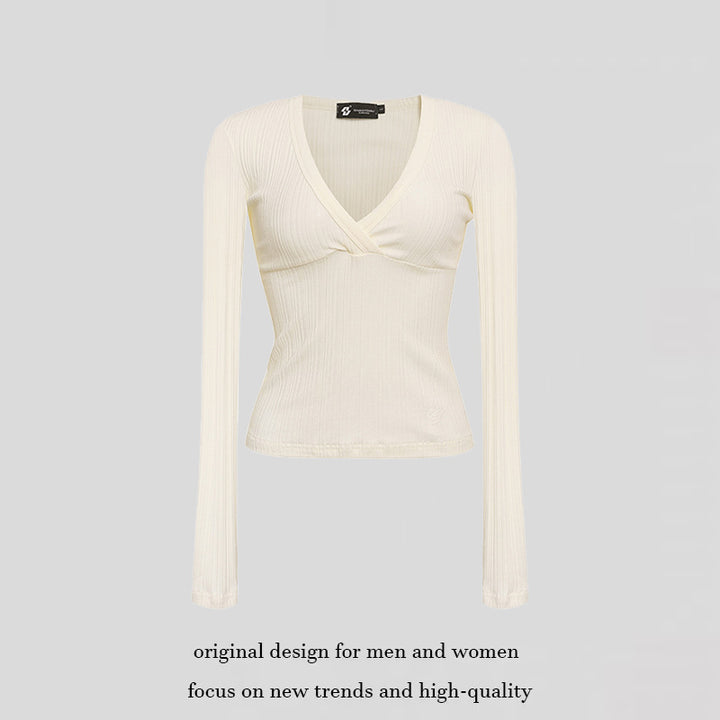Women's Fitted Ribbed Wrap Top with Deep V-Neck Dress