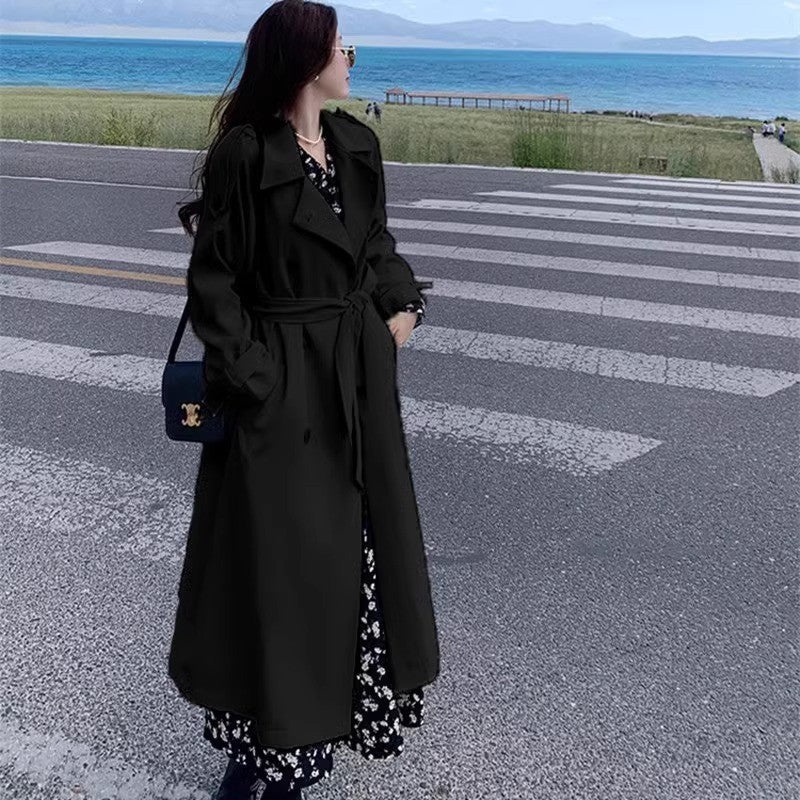 Women's Long Oversized Trench Coat with Balloon Sleeves and Tie Belt Mune Fashion
