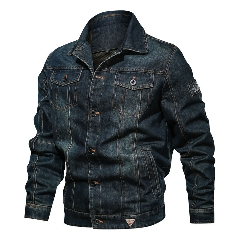 Men's denim jeans jacket in worker look with contrasting decorative stitching Mune Fashion