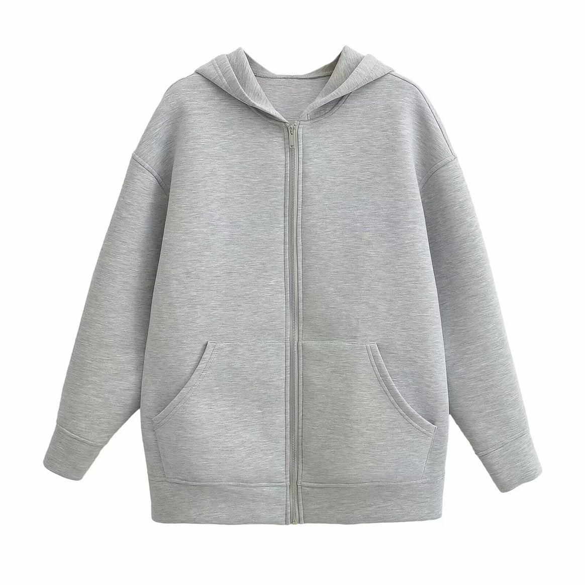 Women 70+ Oversize Hooded Jacket with Zipper, Kangaroo Pockets and Extended Hem Mune Fashion