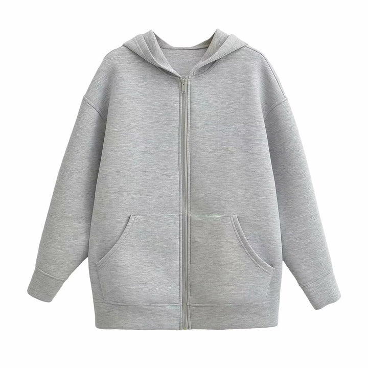 Women 70+ Oversize Hooded Jacket with Zipper, Kangaroo Pockets and Extended Hem Mune Fashion