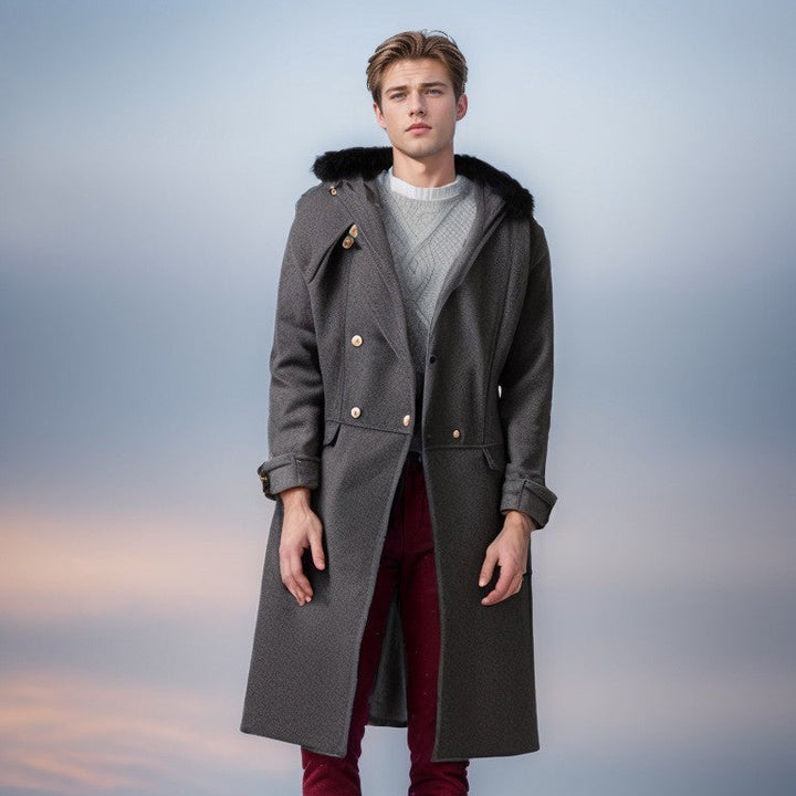 Men's Elegant Wool Jacket with Faux Fur Collar Mune