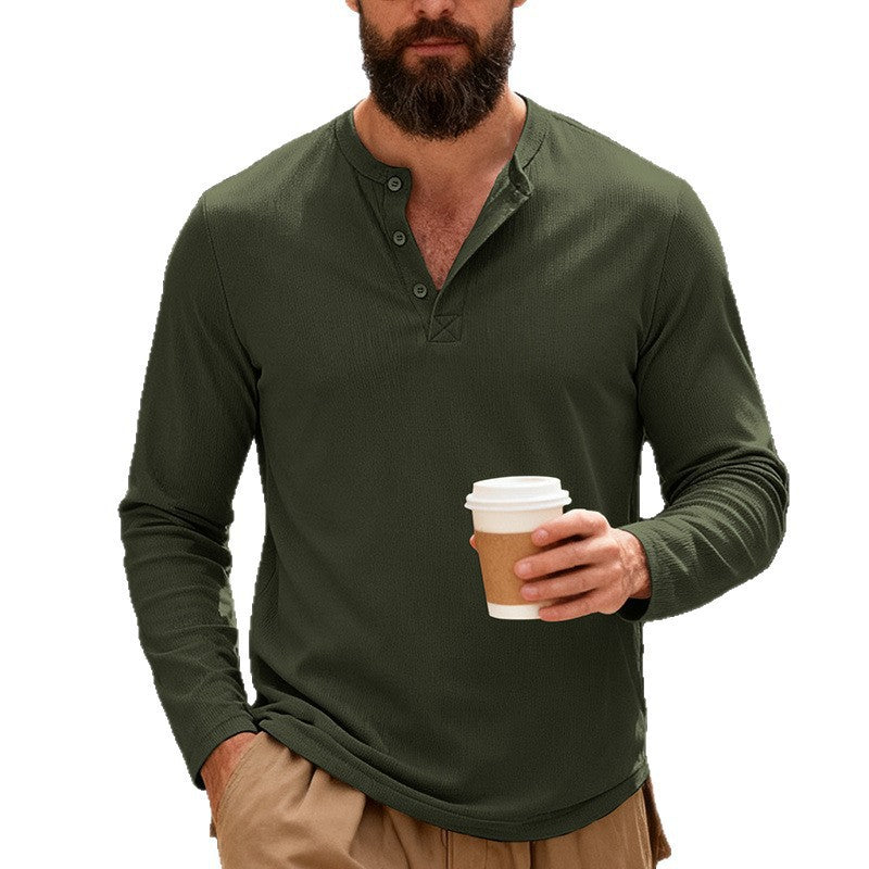Men's nan Thermo-Henley-Long Sleeve Shirt with Waffle Structure, Round Neckline and Button Placket Mune Fashion