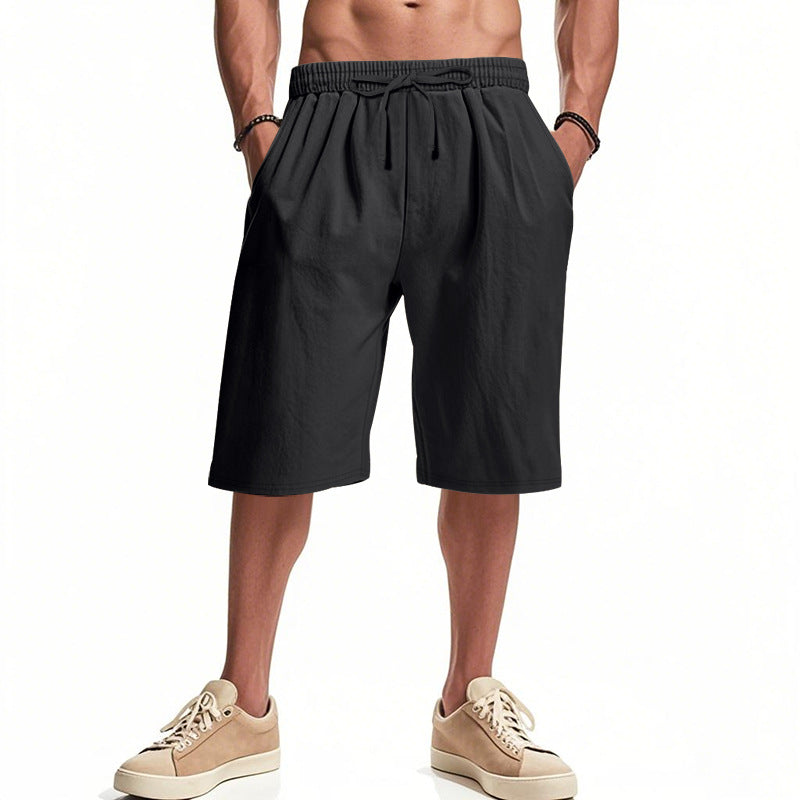 Men's casual bermuda shorts made of cotton blend with elastic waistband, drawstring, and side pockets Mune Fashion