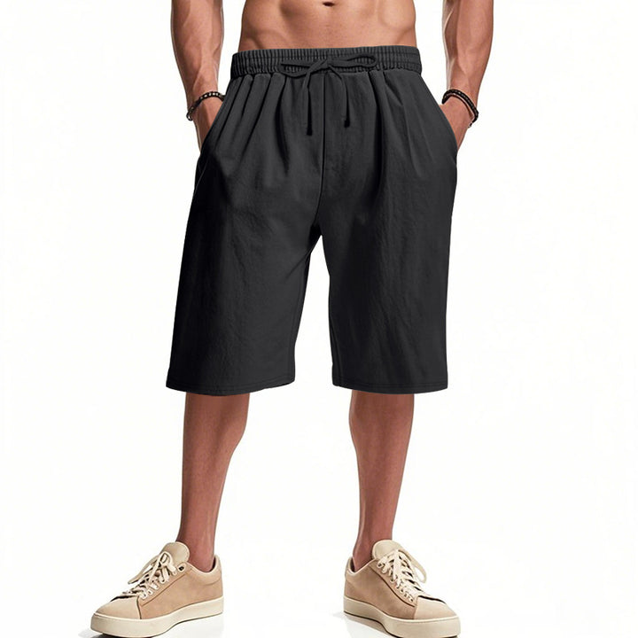 Men's casual bermuda shorts made of cotton blend with elastic waistband, drawstring, and side pockets Mune Fashion