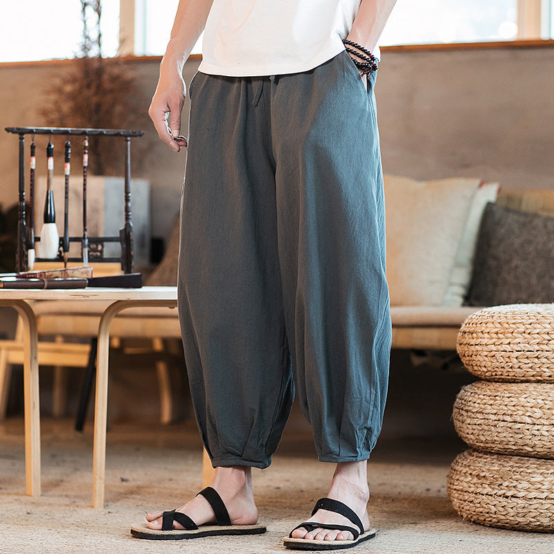 Men's Wide Harem Lounge Pants with Elastic Waistband and Gathered Ankle Cuffs Mune Fashion