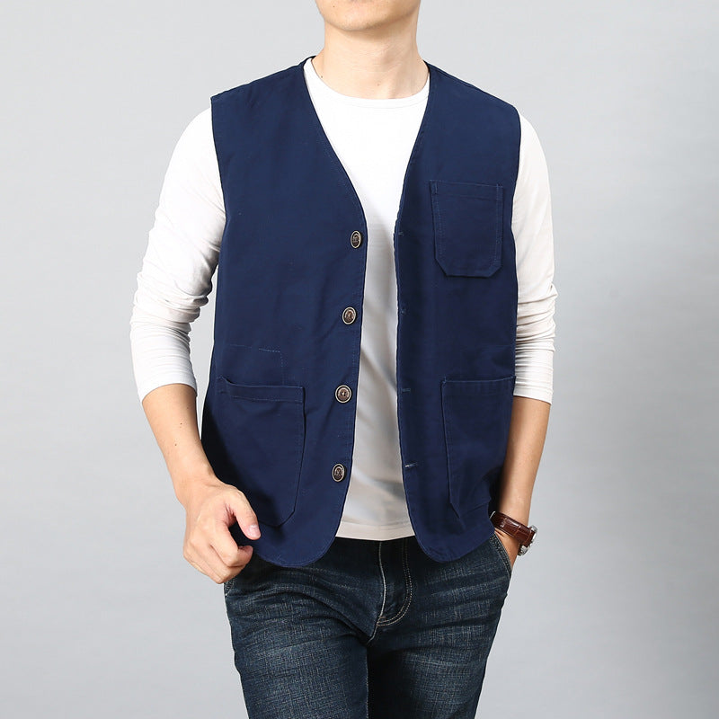 Men's Utility Vest with Striped Cotton Canvas Lining Mune Fashion