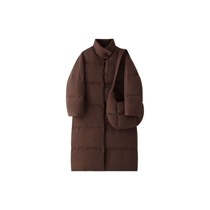 Women's Longer Quilted Down Look Coat with High Stand-Up Collar and Button Toggle Closure Mune Fashion