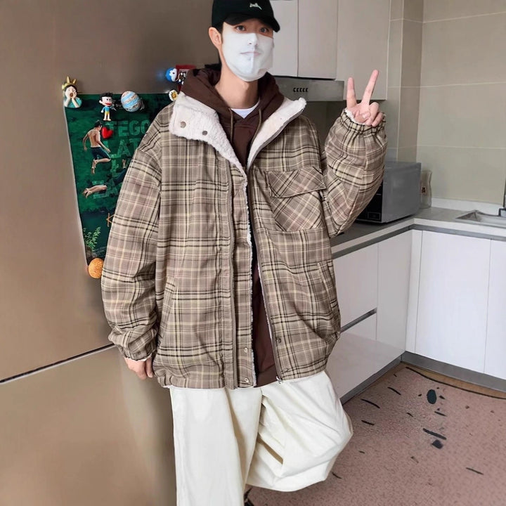 Women's fleece jacket with check collar Mune Fashion
