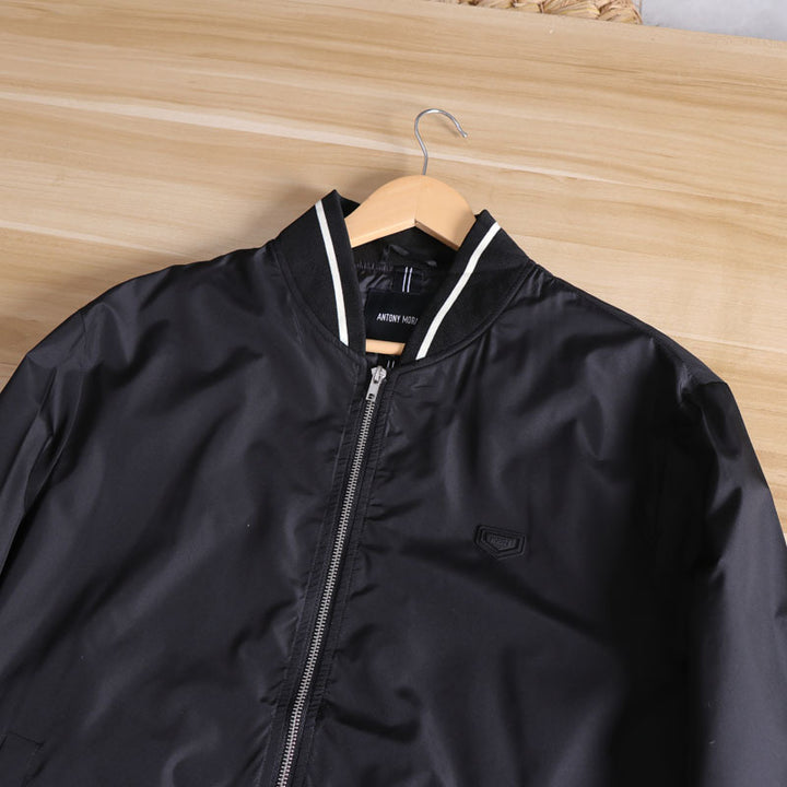 Men's Lightweight Windbreaker Bomber Jacket with Striped Ribbed Cuffs and Lining Mune Fashion