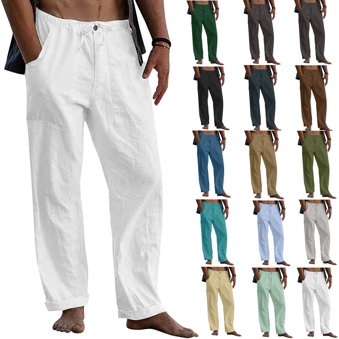 Men's light linen pants with elastic waistband and straight cut Mune Fashion