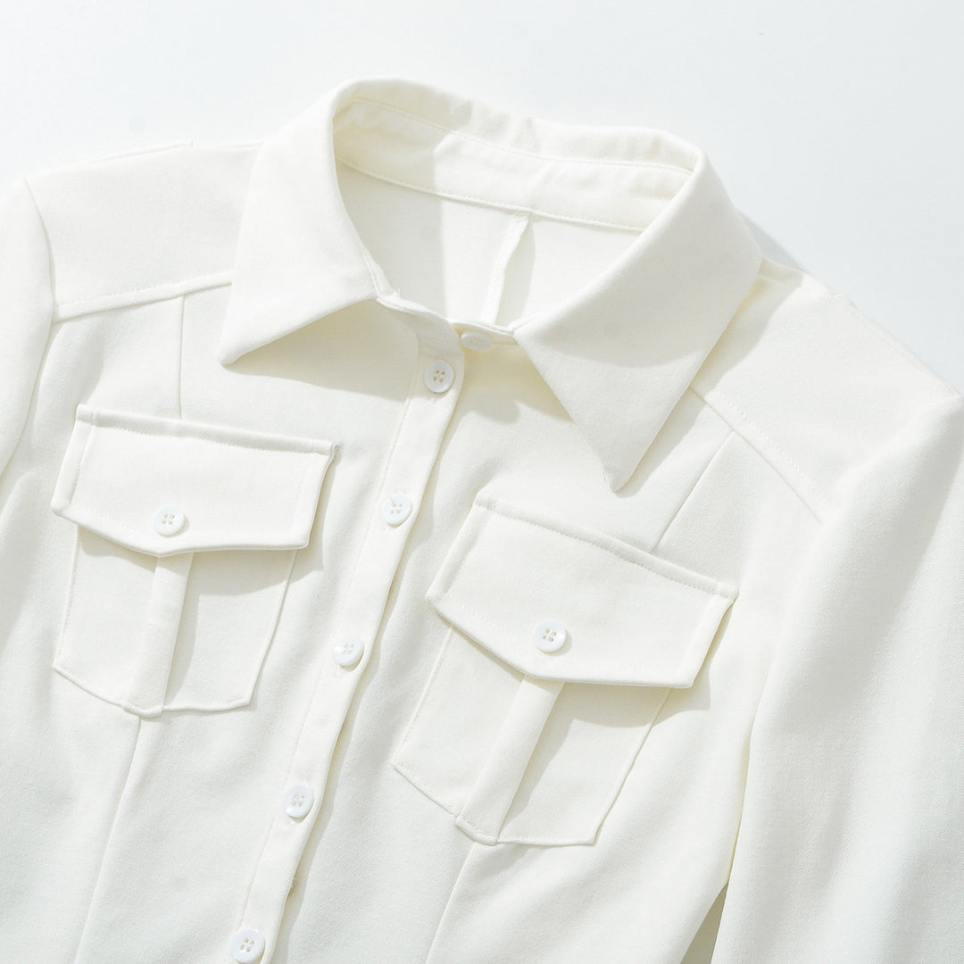 Women's fitted shirt blouse with chest pockets and fitted darts Mune Fashion