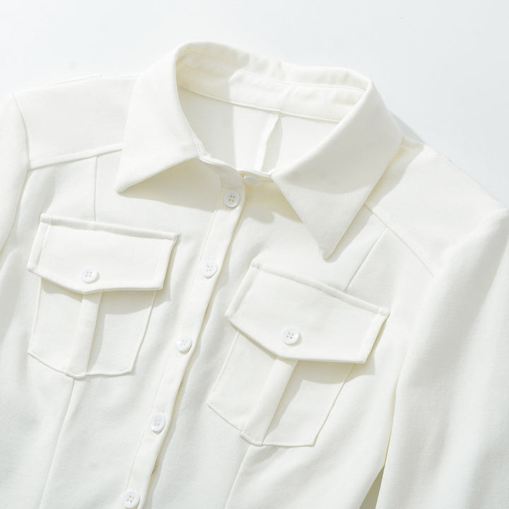 Women's fitted shirt blouse with chest pockets and fitted darts Mune Fashion