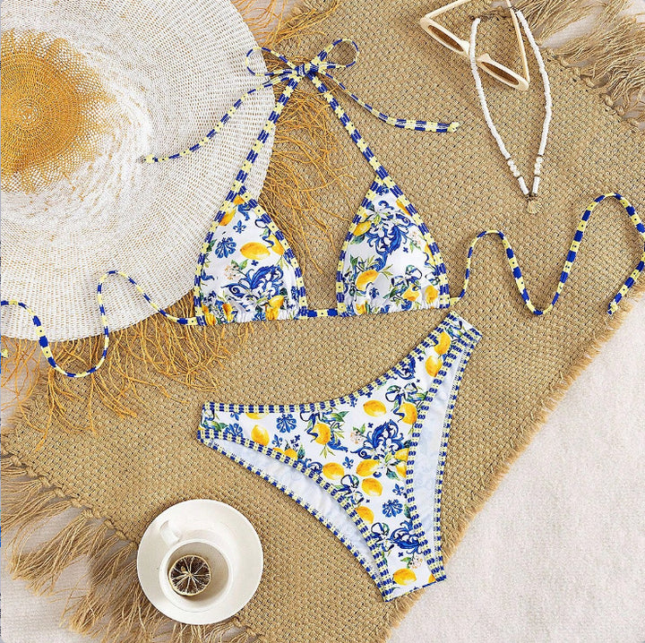 Women Triangle Bikini with floral design and tie details Mune Fashion