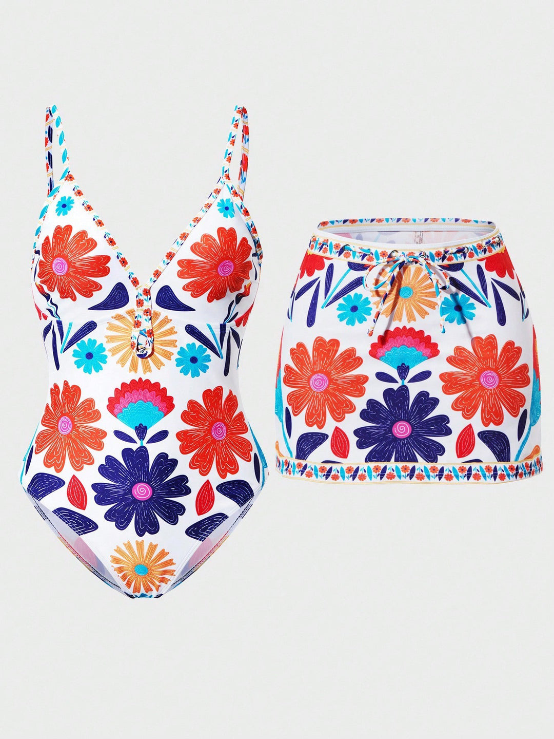 Ladies bikini set with floral design and matching skirt Mune Fashion