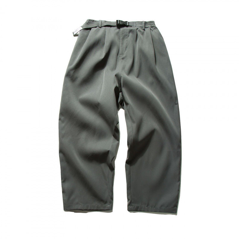 Men's Wide Cut Relaxed Pants with Elastic Waistband, Pleats and Integrated Woven Belt Mune Fashion