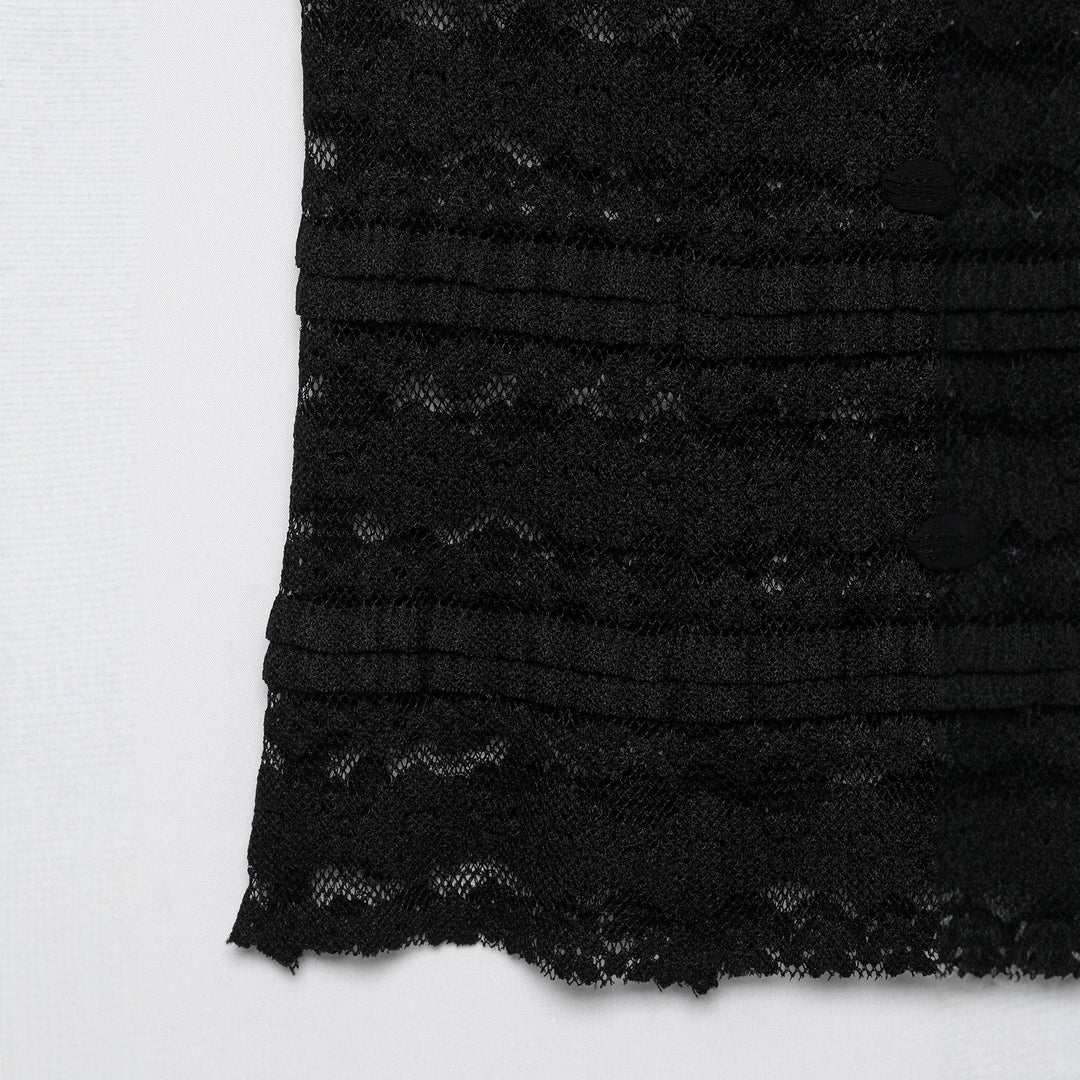 Women's Sleeveless Lace Vest with Stand Collar and Toggle Closures Mune Fashion