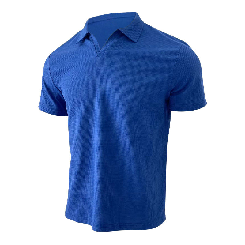 Men's lightweight short-sleeve polo made from waffle jersey with an open V-neck and shirt collar Mune Fashion