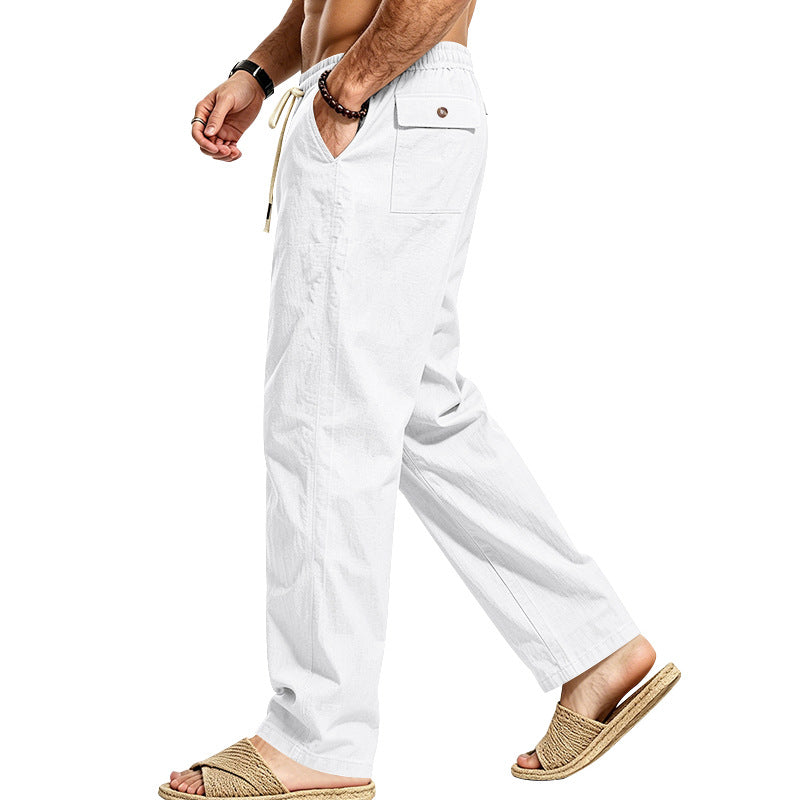 Men's Lightweight Relaxed Pants with Elastic Waistband, Drawstring and Applied Cargo Pocket Mune Fashion
