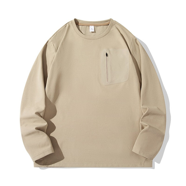 Unisex Oversize Long Sleeve Sweatshirt with Chest Zipper Pocket and Crew Neck Mune Fashion