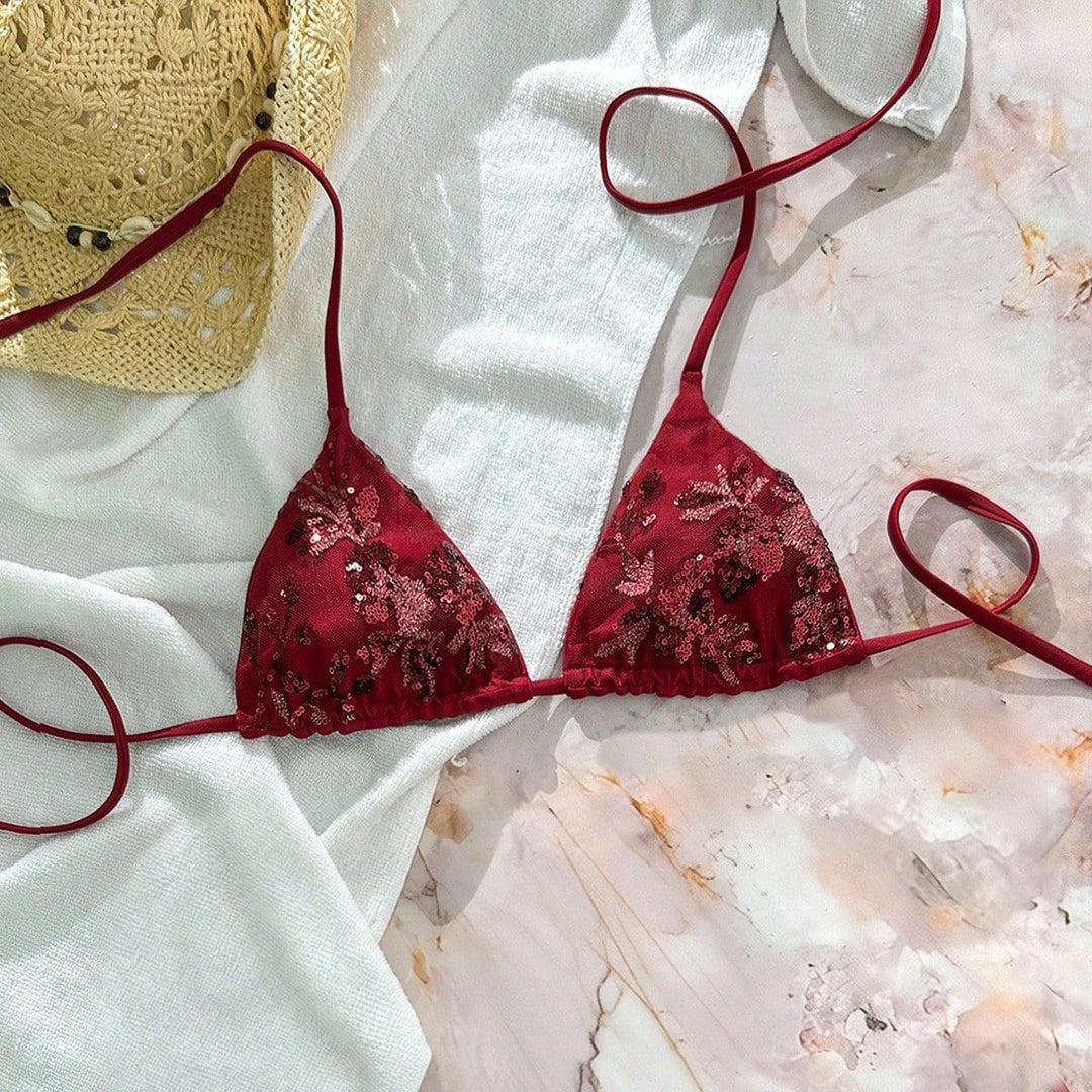 Women's Triangle Bikini with Sparkling Sequins Mune Fashion