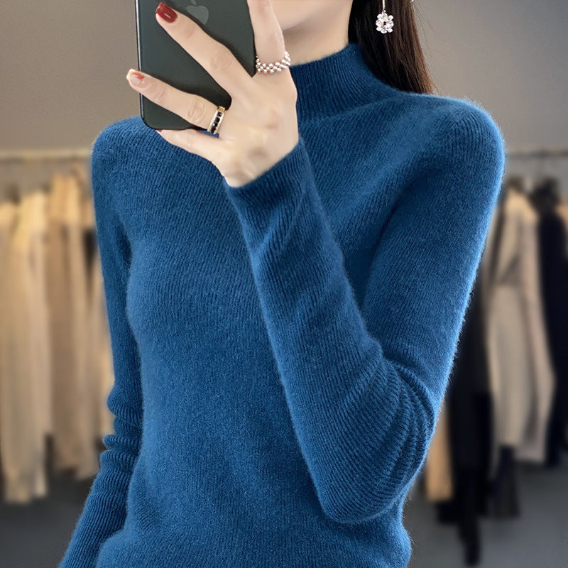 Women's Slim Fine Knit Mock Neck Sweater made of fine Angora Blend Mune Fashion