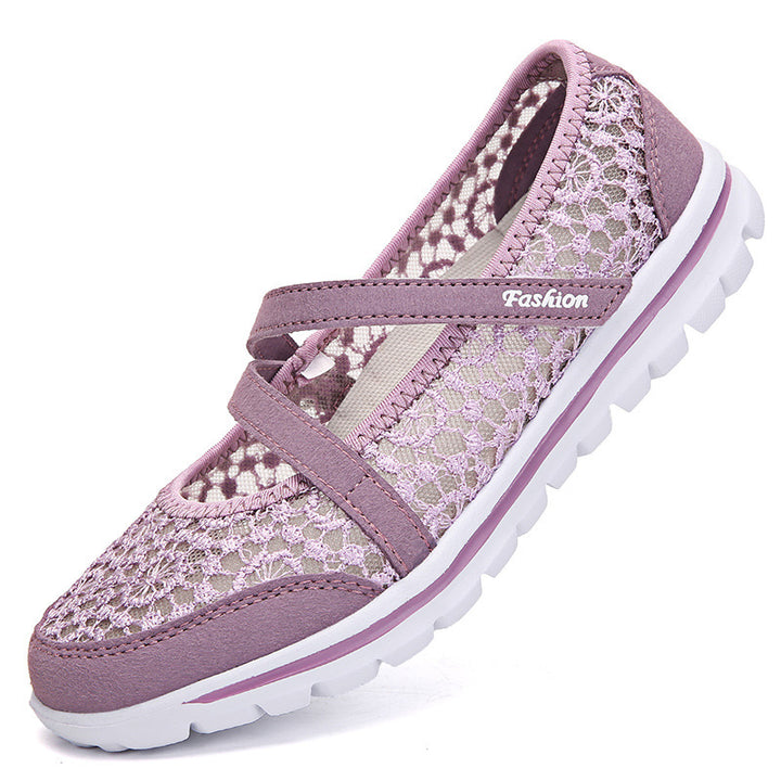 Women's crocheted Mary Jane sneakers with breathable lace mesh and flexible lightweight sole Mune Fashion