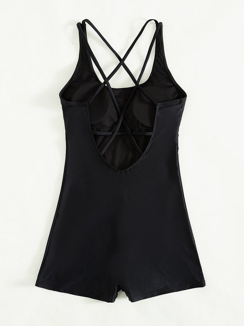 Women's sporty short-sleeve swimsuit with cross straps Mune Fashion