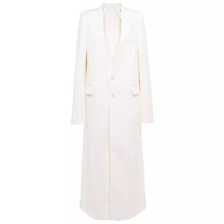 Women’s Maxi Long Slim Coat Blazer with Concealed Button Placket and Slim Shoulder Line Mune Fashion