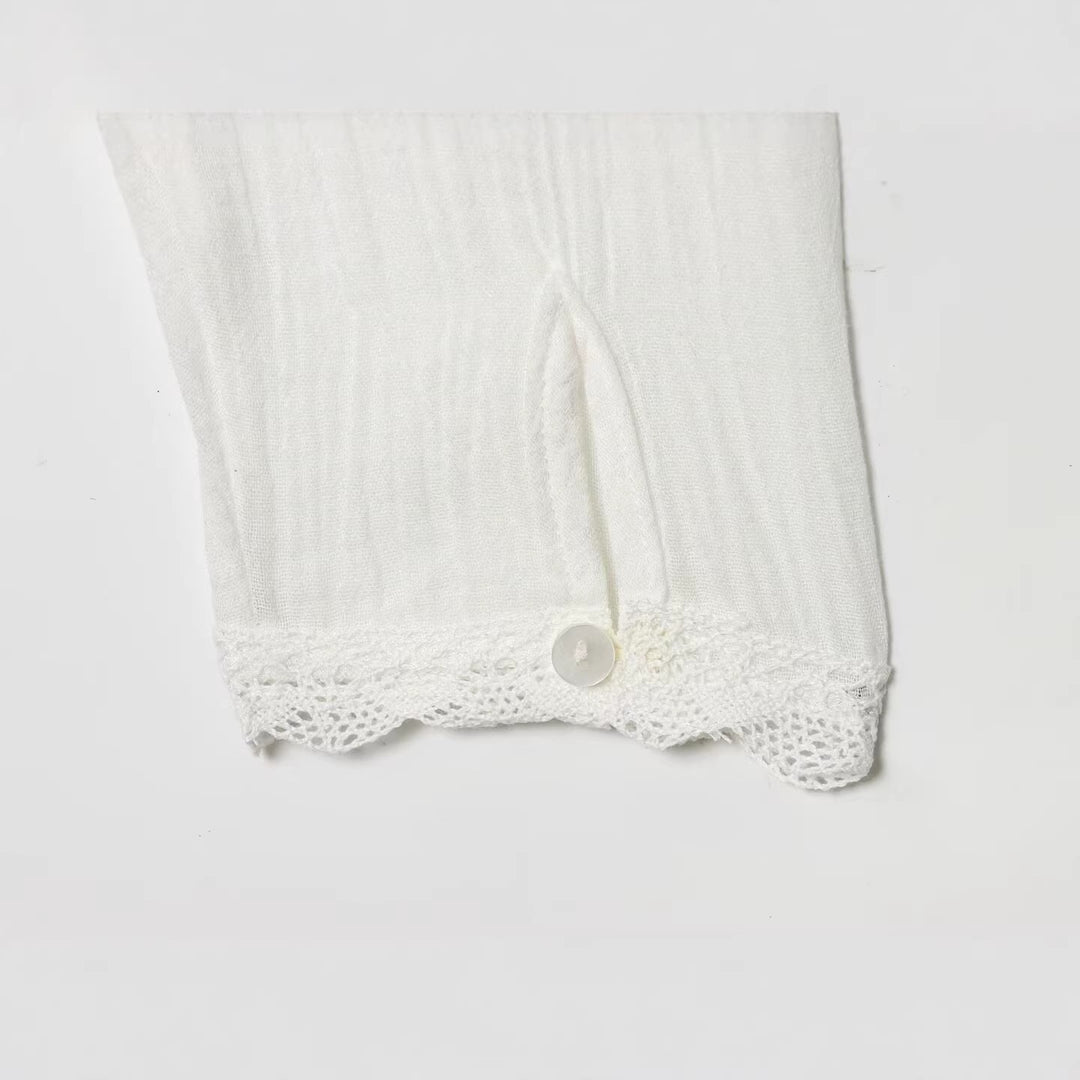 Women Romantic Lace Blouse with Button Placket, Waist Ties and Delicate Embroidery Mune Fashion
