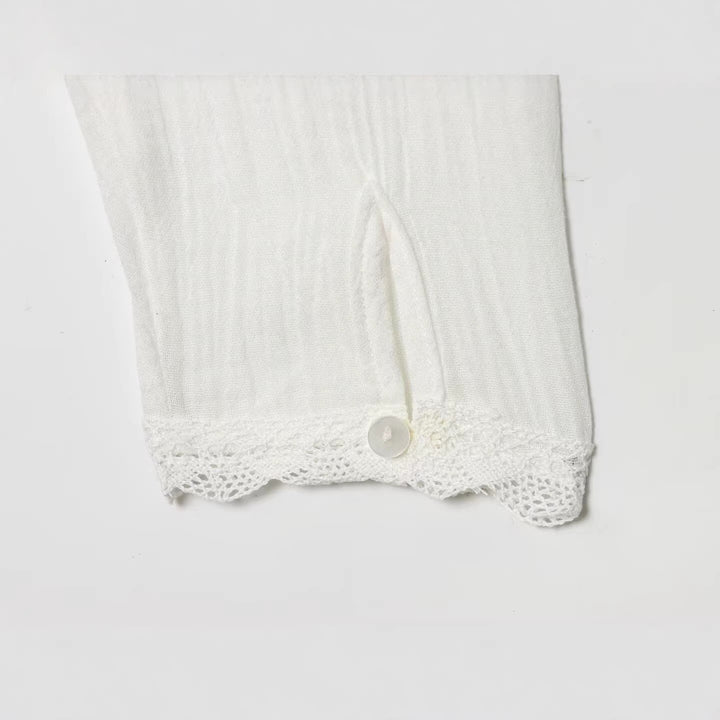 Women Romantic Lace Blouse with Button Placket, Waist Ties and Delicate Embroidery Mune Fashion