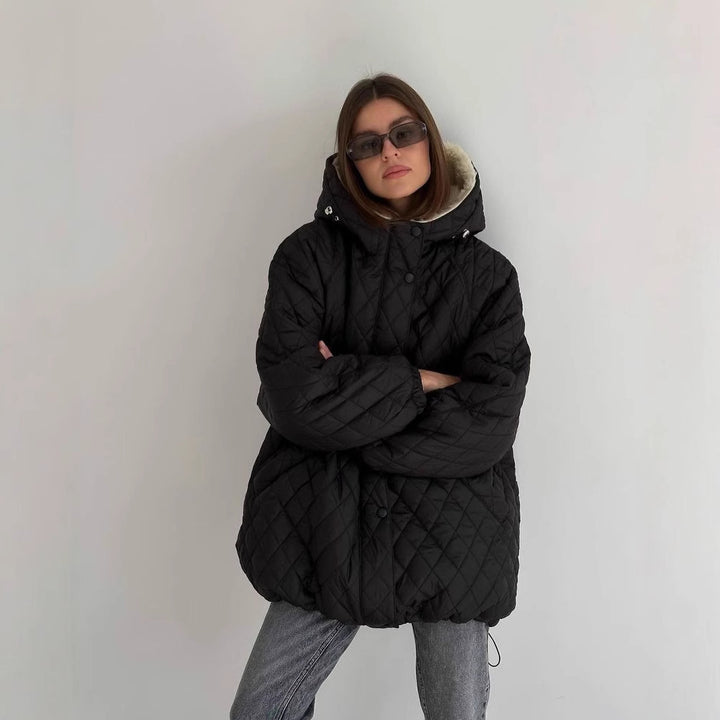 Women's Oversize Quilted Jacket with Teddy Lining and Hood Mune Fashion