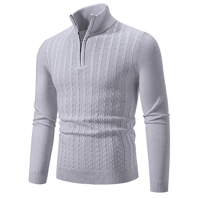 Men's cable knit pullover with stand-up collar and half zip Mune Fashion
