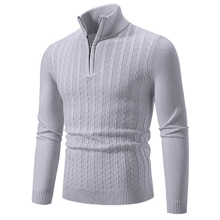 Men's cable knit pullover with stand-up collar and half zip Mune Fashion